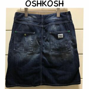 【送料込み】OSHKOSH ユーズド加工 薄手 グリーンステッチ　デニム スカート M ネイビー　オシュコシュ　ミニスカート デニムスカート