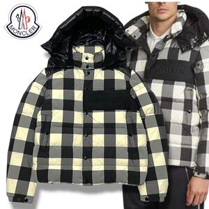 32 美品 国内正規品 MONCLER モンクレール AUBRAC DOWN JACKET エンボス ロゴ ナイロン チェック ナイロン ダウンジャケット サイズ1