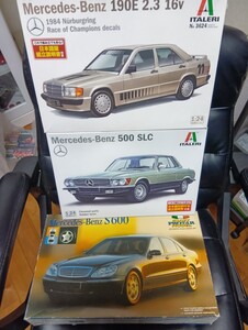 イタレリ1/24メルセデスベンツ190E2.316V。メルセデスベンツ500SLC。プロター1/24メルセデスベンツS600訳あり未組立3点セット。