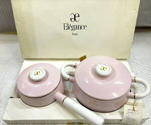 ○ 【未使用保管品】Elegance エレガンス ホーロー鍋 20cm両手鍋 16cm片手鍋 2点セット サヴォ WE-500S ○K06-1226