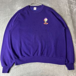 USA製 90s ヴィンテージ スウェット トレーナー 古着 アメリカ製ルーニーテューンズ刺繍トゥイーティー　ユニセックス JERZEESパープル紫XL