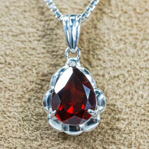 ★1円スタ!鑑定付 PT900 0.9g プラチナ ペアシェイプ 大粒天然ロードライトガーネットペンダントトップ RhodoliteGarnet Pendant 仕上げ済