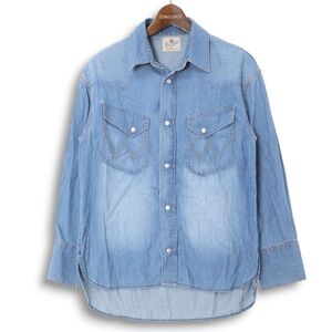 Wrangler × AMERICAN RAG CIE ラングラー アメリカンラグシー WS9056 加工 長袖 デニム ウエスタン シャツ Sz.F レディース　E4T02332_A#C