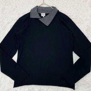 美品/シルク&カシミヤ/Lサイズ/ARMANI COLLEZIONI ニット セーター ハイネック 長袖 ネイビー 48 ウール 絹 アルマーニコレツォーニ メンズ