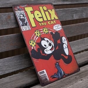 【ブリキ看板】Felix the Cat フィリックス・ザ・キャット アシカ ジャグリング 看板 レトロ風 インテリア カフェ 20cm×30㎝・送料無料