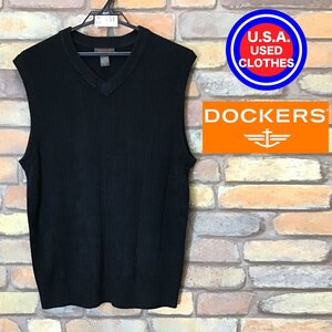 ME8-151★アメリカ買付商品★良品【DOCKERS ドッカーズ】人気色 黒 Vネック ニットベスト【メンズ M】ブラック セーター 重ね着