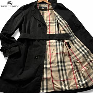 極美品/Lサイズ●バーバリーロンドン トレンチコート ロング丈 ステンカラー ベルト BURBERRY LONDON メンズ 黒 ブラック 裏地ノバチェック