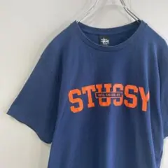 【両面プリントロゴ】stussy古着Tシャツ半袖ストリートオレンジMでかろご