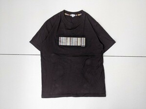 10．日本製 ポールスミス マルチストライプ バーコード 半袖Ｔシャツ メンズＬ こげ茶系白系グレー x501