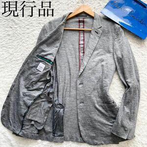 美品 超希少XLサイズ！現行タグ Paul Smith ポールスミス リネン100% テーラードジャケット アンコン ジャケット グレー 2B麻 ストレッチ 