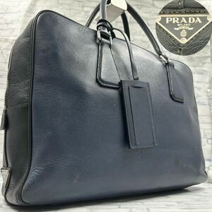 PRADA プラダ メンズ ビジネスバッグ ブリーフケース レザー サフィアーノ A4◎ 大容量 ネイビー ブラック 黒 バイカラー 三角ロゴ VS305M