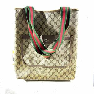  GUCCI グッチ オールドグッチ ヴィンテージ シェリーライン グッチプラス レザー トートバッグ ビジネスバッグ 約32×36cm (B5799)