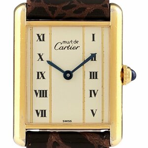 カルティエ CARTIER マストタンク LM ヴェルメイユ 590005 腕時計 シルバー925 GP レザー クォーツ アイボリー レディース 【中古】