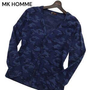 MK HOMME ミッシェルクラン オム 通年 【カモフラ 迷彩】 Vネック カーディガン 羽織り Sz.46　メンズ ネイビー 日本製　C4T01157_2#F