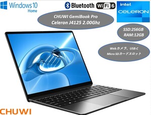 新品 薄型 ノートパソコン 14型 CHUWI GemiBook Pro (Celeron 9世代+SSD256GB+RAM12GB+2K液晶)★Win10 Home★Webカメラ USB-C WiFi-6