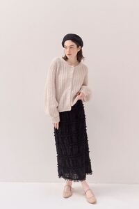 MUGUETlace&frill I line skirt S ブラック ロングスカート 