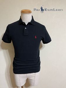 【良品】 Polo Ralph Lauren ポロ ラルフローレン カスタムフィット 鹿の子 ポロシャツ ブラック トップス サイズXS 半袖 黒 165/88A