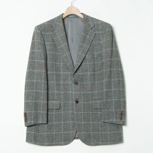 【1円スタート】BURBERRY LONDON バーバリー チェック柄テーラードジャケット 肩パッド 2ボタン ウールカシミヤ 灰色 100-90-180 日本製