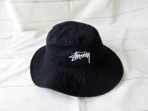 【美品】ステューシー STUSSY バケットハット 黒 ブラック 帽子 STUSSY JAPAN 日本製 レディース 55.5cm～56cm