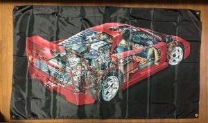 送料無料！お部屋に！かっこいい　フェラーリ　F40　スケルトンロゴ　バナーフラッグ 旗　通常サイズ