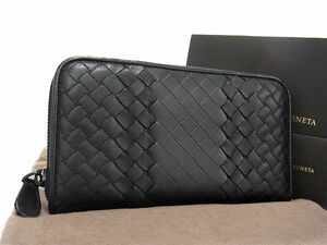 ■新品■未使用■ BOTTEGA VENETA ボッテガヴェネタ イントレチャート レザー ラウンドファスナー 長財布 ウォレット ブラック系 AY1101