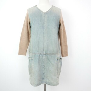 12AW 12FW UNDERCOVER アンダーカバー ウール ニット切替 長袖 デニム ワンピース BEIGE/INDIGO 1