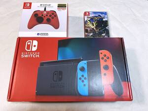 【任天堂】ニンテンドースイッチ本体 ネオンブルー・ネオンレッド、モンハンライズホリコンセット【Switch】