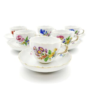 1円～ Meissen マイセン ベーシックフラワー 三つ花 カップ＆ソーサー 6客 ※同梱不可 06-3394048