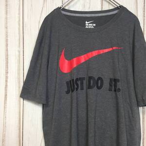 【ナイキ 半袖ビッグロゴTシャツ】ビッグスウッシュ JUSTDOIT. XL グレー NIKE 古着 [220420-049]