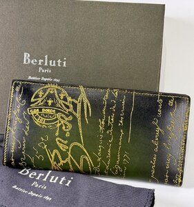 希少 ベルルッティ Berluti エベネ カリグラフィ スタンプ 二つ折り財布 長財布 レザー 本革 メンズ ビジネス ブラック