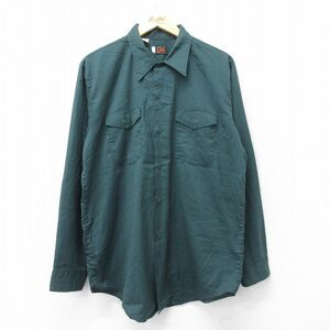 S/古着 リー Lee 長袖 ワーク シャツ メンズ 70s ロング丈 濃緑 グリーン 23sep11 中古 トップス 2OF