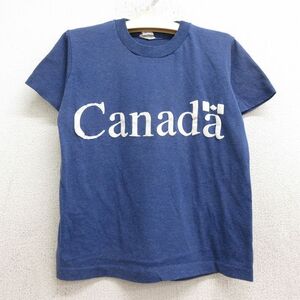 【30%OFF】古着 半袖 ビンテージ Tシャツ キッズ ボーイズ 子供服 80s カナダ クルーネック 紺 ネイビー 霜降り 24aug26 3OF