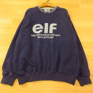 ◎希少！elf エルフ 当時物！◆スウェット トレーナー バイク レーシング メカニック ユニフォーム◆メンズ 紺 Mサイズ◆AA1311