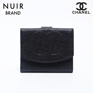 シャネル CHANEL 二つ折り財布 5番台 ココマーク コンパクト キャビアスキン ブラック