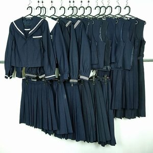 セーラー服 ベスト スカート ジャンパースカート 無地 紺 1円 中古 制服 学生服 大阪明治池中学 森英恵 セット 詰合わせ 39CS-887 DF