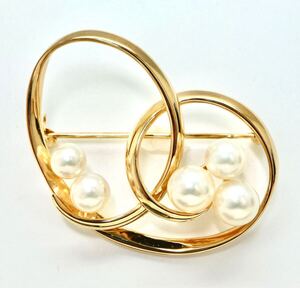 1円〜!!MIKIMOTO(ミキモト)▼K14 アコヤ本真珠ブローチ▼N 約9.1g パール pearl broach jewelry ジュエリー ED4/ED4 S464