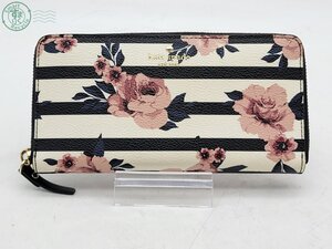 AL0604584　● ケイト スペード kate spade 財布 ゴールド金具 サイフ 白 黒 柄 長財布 チャック ポケット レディース ブランド 中古