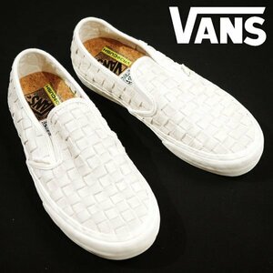 未使用1円～★VANS ヴァンズ メンズ レザー スリッポン イントレチャート スニーカー シューズ 26.0cm アイボリー 正規店本物◆3602◆