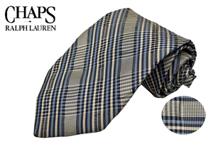 N-2010★送料無料★CHAPS RALPH LAUREN チャップス ラルフローレン★日本製 ブルー青色 チェック 織り生地 シルクネクタイ