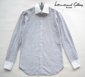 美品!!インターナショナルギャラリービームス International Gallery BEAMS*EXTRA TIGHT ストライプ柄長袖クレリックシャツ 38-15 実寸S