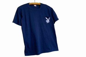 デッドストック!!80sビンテージPLAYBOYプレイボーイバニーポケット付きプリントTシャツDG SPortWear Lネイビーアメカジストリートnr24916