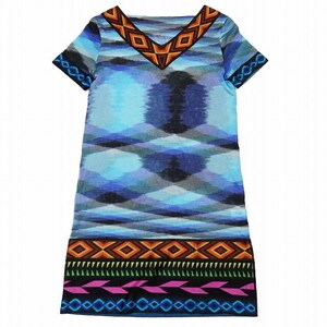 美品 ミッソーニ MISSONI 総柄 幾何学模様 メッシュ ワンピース チュニック Vネック 半袖 ショート丈 38 マルチカラー/7YBAM7 レディース