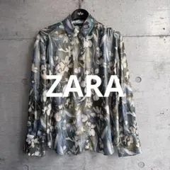 美品 ZARAてろっとしたとろみのある 花柄シャツ 光沢 玉虫