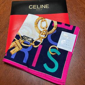 CELINE セリーヌ 大判ハンカチ ミニスカーフ 綿100% 日本製 未使用 ケース付き