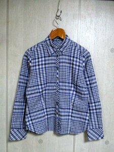 e915　アクアスキュータム　Aquascutum　チェック柄長袖シャツ　紺×他　32