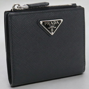 中古 プラダ 二折財布小銭入付き レディース ブランド PRADA サフィアーノトライアングル財布 レザー ブラック 財布