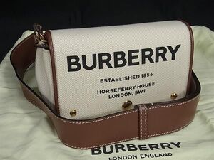 ■極美品■ BURBERRY バーバリー キャンバス×レザー クロスボディ ショルダーバッグ 斜め掛け アイボリー系×ブラウン系 CB1940