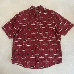 魚　さかな　フィッシュ　総柄　古着　used シャツ　半袖　shirt 釣り