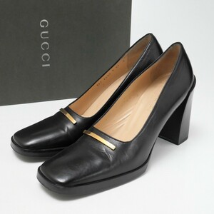 GQ5740*イタリア製《GUCCI グッチ》Size 37C レザー スクエアトゥ パンプス シューズ 靴 ブラック