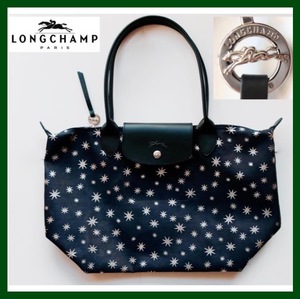 ● LONGCHAMP ロンシャン 限定 星 ショルダー 肩掛けバッグ M ネイビー パイロットブルー 牛革 キャンバス 収納力抜群 旅行 軽い 新品